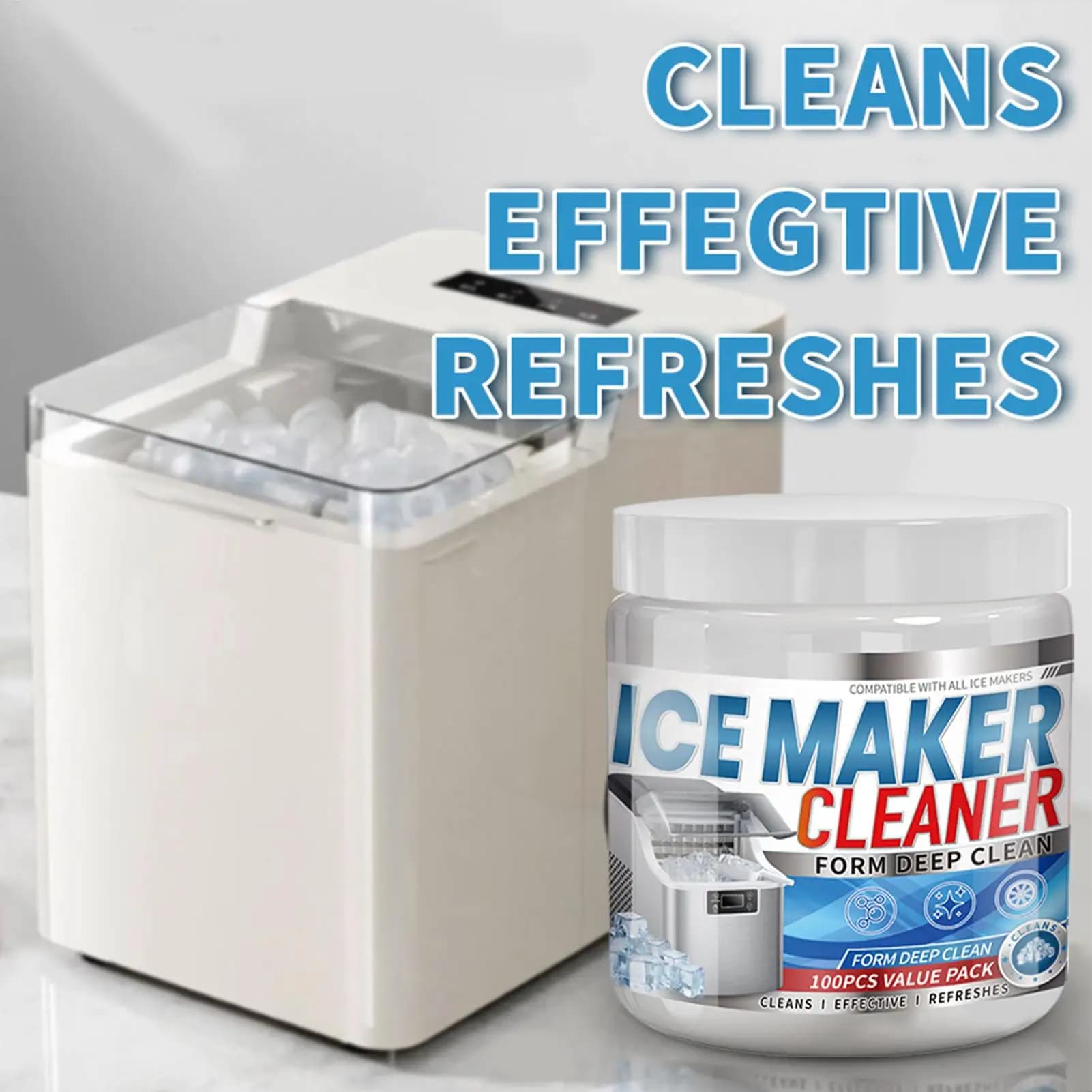 Countertop Ice Maker Cleaner 100-Piece Active Scale Remover Descaling Solution for Ice Maker for Maintenance Daily Care Kitchen