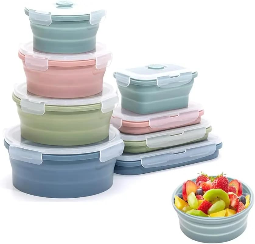 Set di contenitori per alimenti pieghevoli in Silicone scatola per alimenti portatile da esterno da 4 pezzi, dimensioni multiple disponibili per microonde