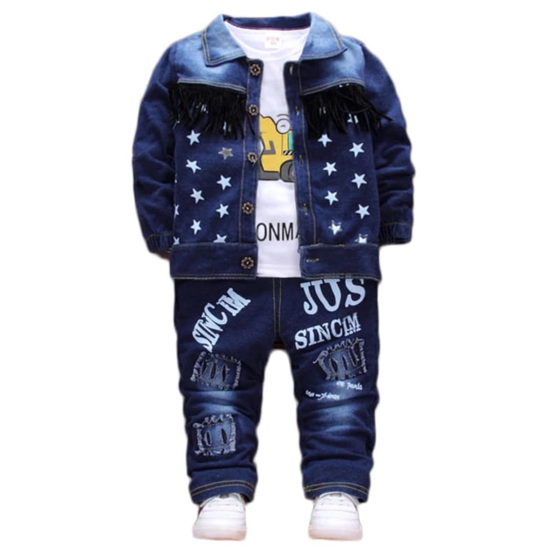 Bambini nuova giacca di Jeans ragazzi cappotto bambino vestiti sportivi vestito abbigliamento Set cotone Jeans cappotto t-shirt pantaloni stella tuta bambini