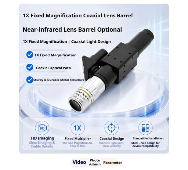 F200 APO Fixed Magnification Tube Lens C CS Mount Visible NIR Light for 45-95mm Parfocal Objective 2/3" 1" CCD Microscope Camera