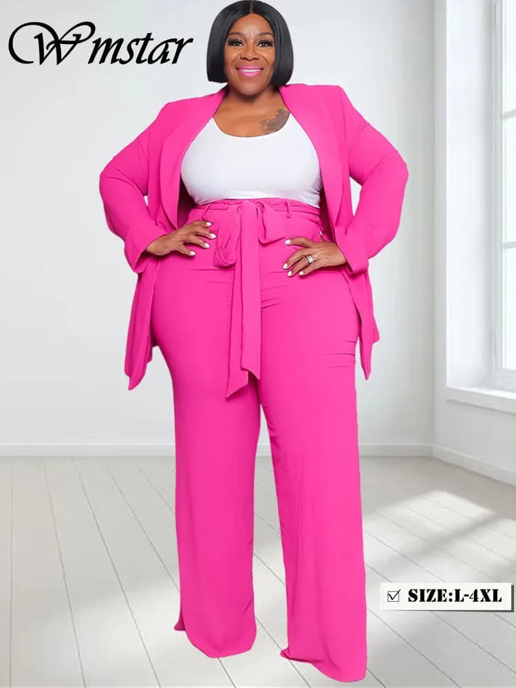Wmstar Plus Size abbigliamento donna Set di due pezzi Solid Career Suit Top Pants Set Office Lady con fasciatura Dropshipping all'ingrosso