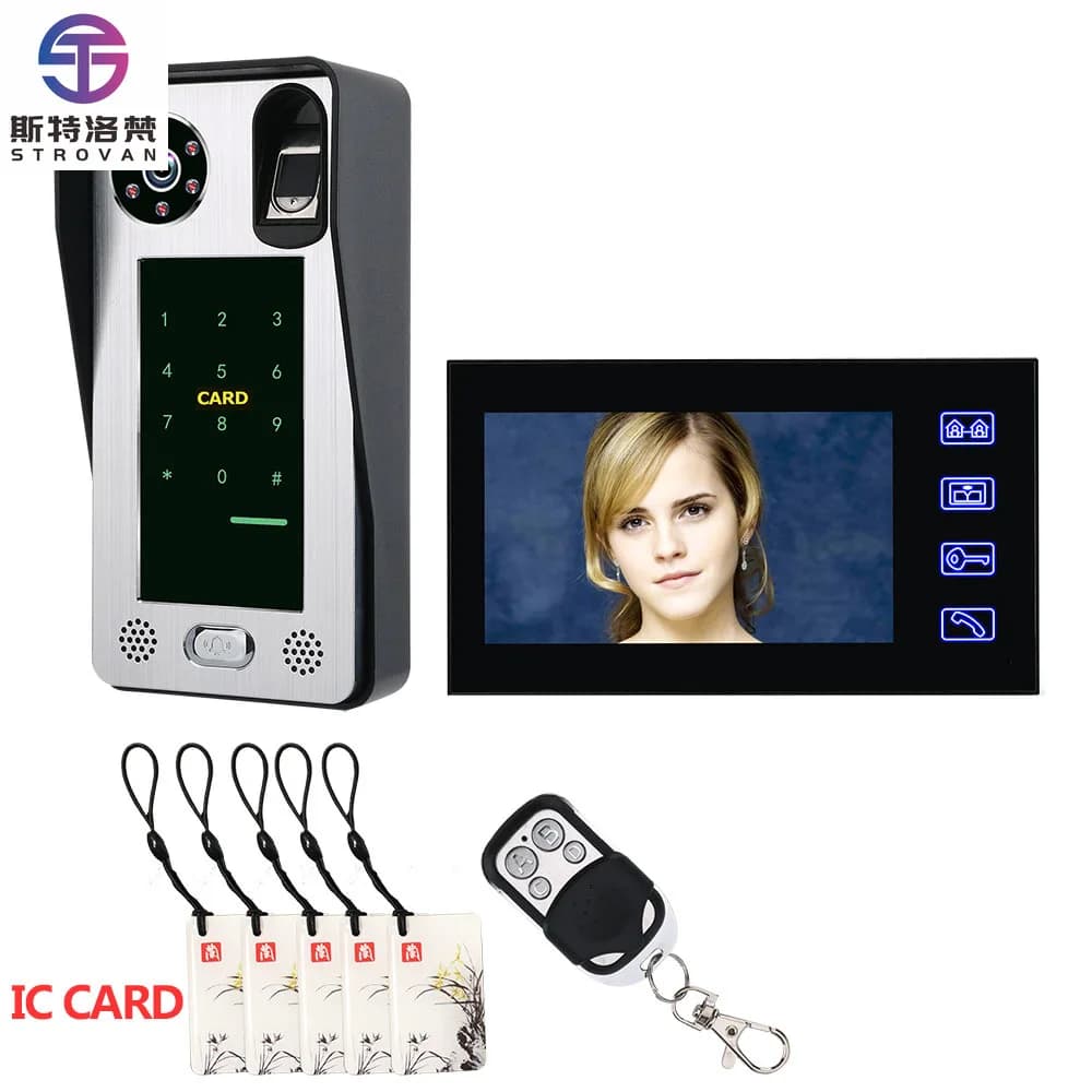7inch Screen Fingerprint IC Card Video Door Phone Intercom Doorbell With Door Access Control System