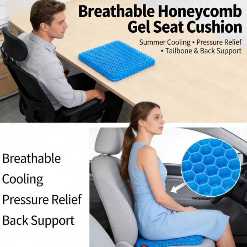 Cuscino in Gel a Nido d'Ape Traspirante per Sedia, Supporto Lombare e Coccige Rinfrescante Estivo per Sollievo dalla Pressione, Ideale per Ufficio, Auto e Casa