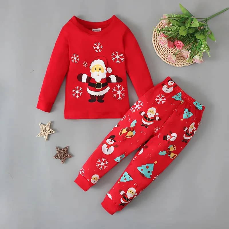 Pigiama natalizio con stampa di Babbo Natale Pantaloni a maniche lunghe per bambini 2 pezzi Set di abbigliamento per indumenti da notte per bambini autunno inverno