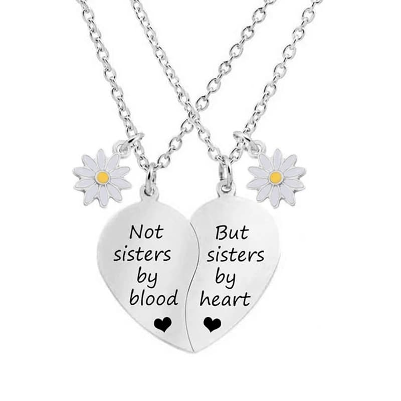 2 Pcs/Set Daisy Not Sisters By Blood Heart Pendant Necklace Stainless Steel Best Friends Friendship Jewelry Gifts