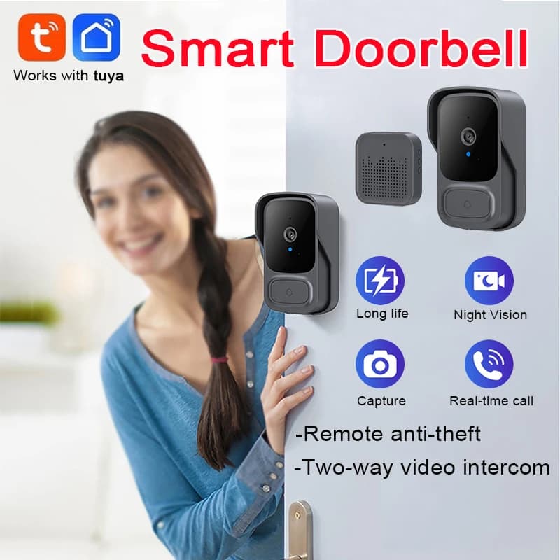 Videocitofono WiFi Tuya Telecamera wireless con monitoraggio remoto Citofono bidirezionale Allarme per visione notturna HD Campanello intelligente di sicurezza