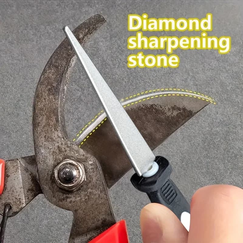 Affilatore a diamante semicircolare per forbici in ceramica, attrezzi da giardino, manico piatto curvo bianco e nero