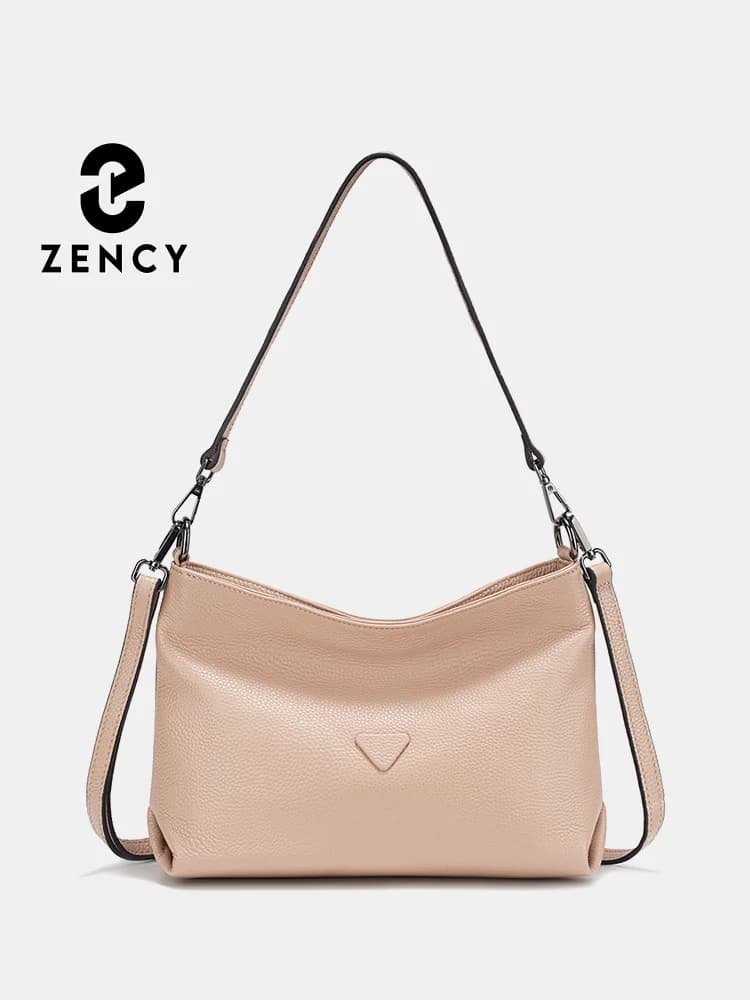 Zency New Summer Genuine Leather Shoulder Cross Body Bag Large Capacity Women Bag with Detachable Long Strap Simple Designer