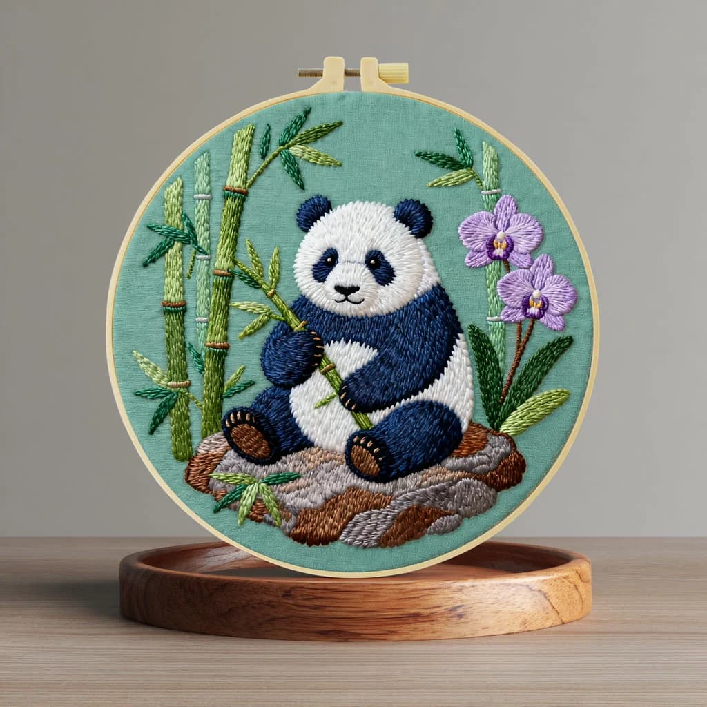 Kit per Ricamo a Punto Croce Fai-da-Te con Panda 20X20CM/15X15CM, Arte del Cucito per Regalo