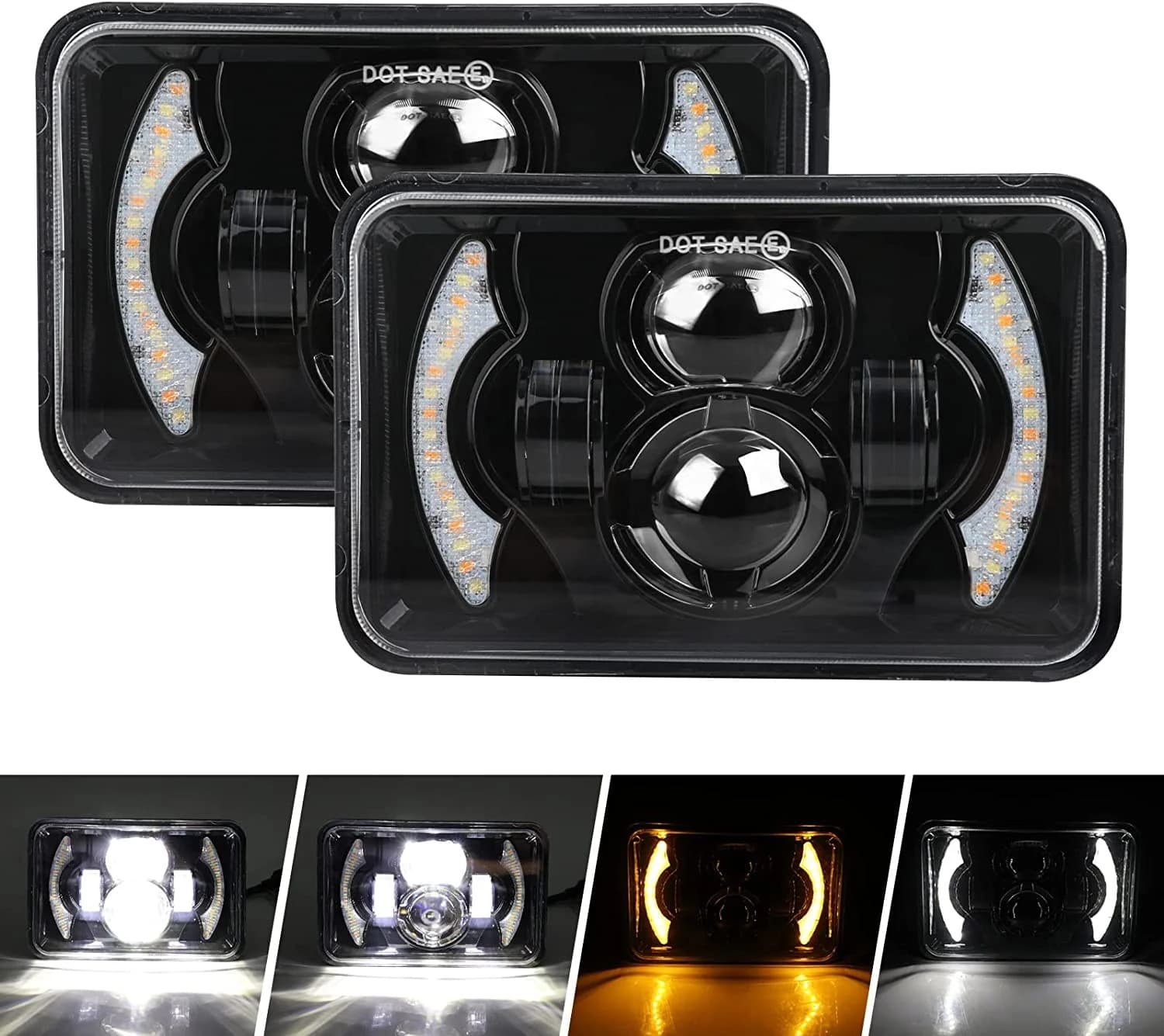 Faro Proiettore LED Quadrato 5x7 7x6 Pollici con Fascio Alto/Basso e DRL Bianco Ambra per Ford Chevy GMC Jeep Toyota Nissan ecc.