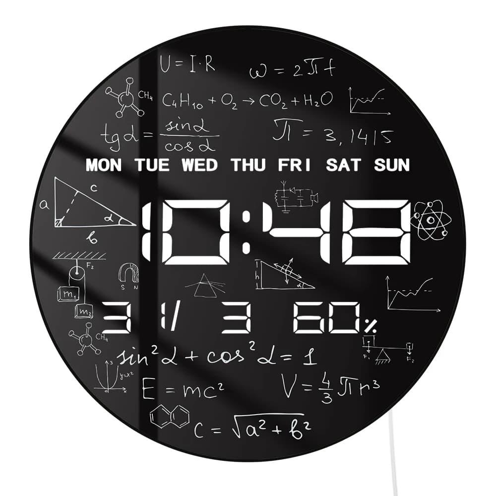 Orologio da Parete Digitale LED con Formule Matematiche, Fisica e Chimica, Timer con Calendario, Data, Temperatura, 12/24 Ore, Orologio Elettronico