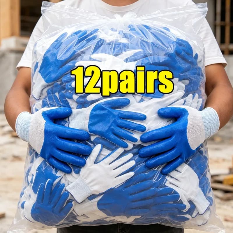 1/12pair Blue White Working Gloves Wordless Impregnated Wear-resistant Anti Slip Work Gloves Gardening Grip Protective Mittens