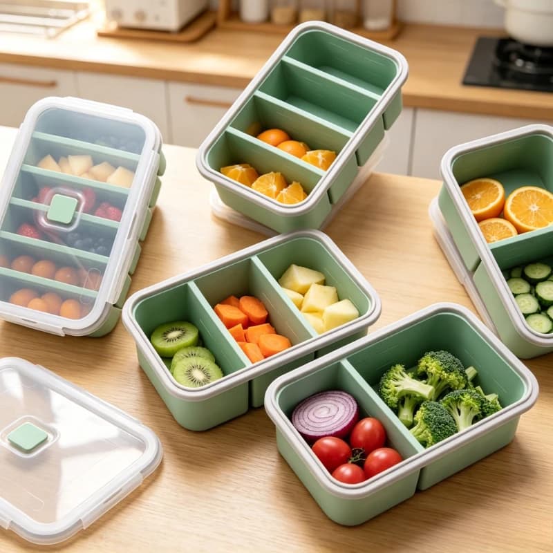 Contenitore per Alimenti in Silicone con Scomparti, Adatto al Microonde, per Preparazione e Conservazione dei Pasti