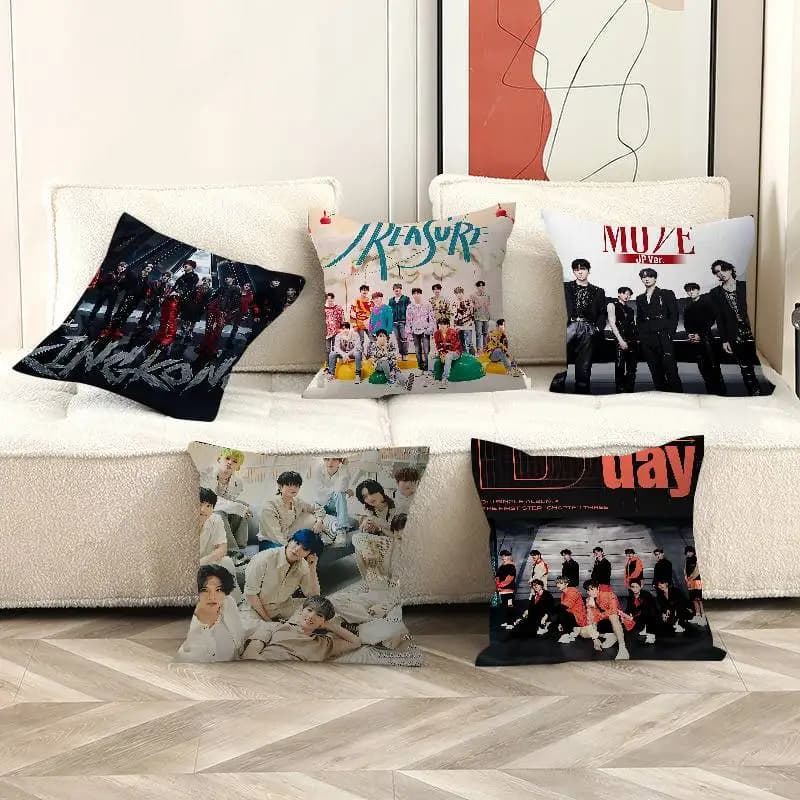 Kpop GROUP T-TREASURE Pillow Covers Cartoon Sofa Decorative Home Double-sided Printing Short Plush Cute Cushion Cover