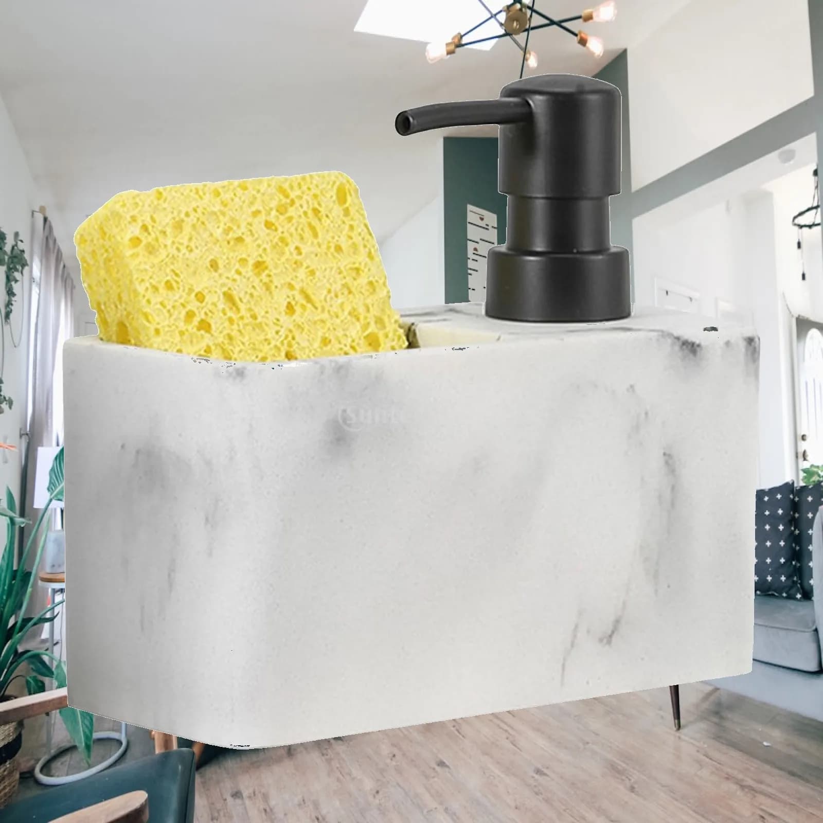Dispenser di sapone con pompa e accessorio per spugne, pratico e multifunzionale