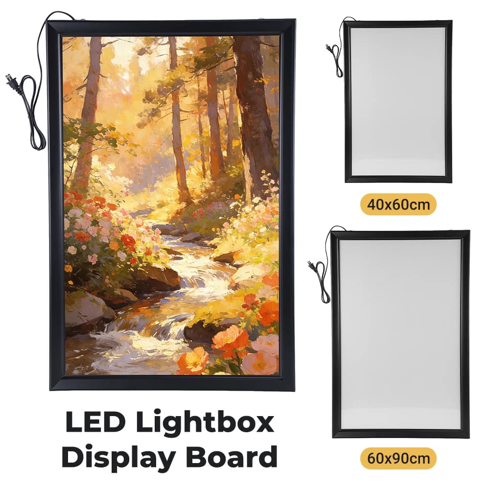 Cornice per Poster LED 40x60cm / 60x90cm, Scatola Luminosa LED con Interruttore Dimmer per Home Theater, Esposizioni e Decorazioni Pubblicitarie