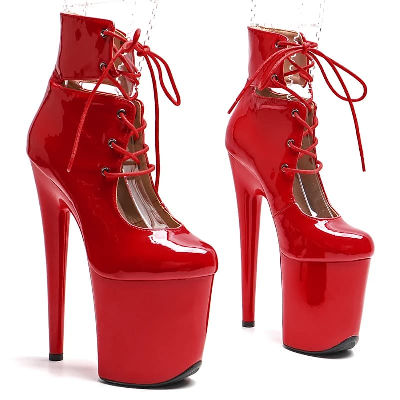 Leecabe Stivali da Pole Dance con Tacco a Zeppa 20CM/8 Pollici in PU Lucido, Tendenza Moda