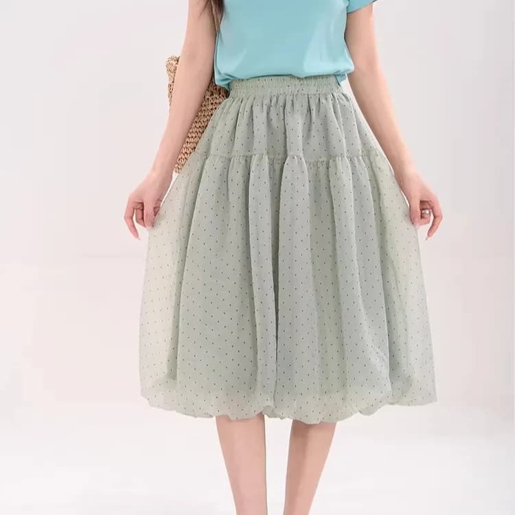 Elegant High Waist A-Line Pleated Elastic Waist Midi Skirt Women's Loose Fit Summer New Arrival Skirts from China