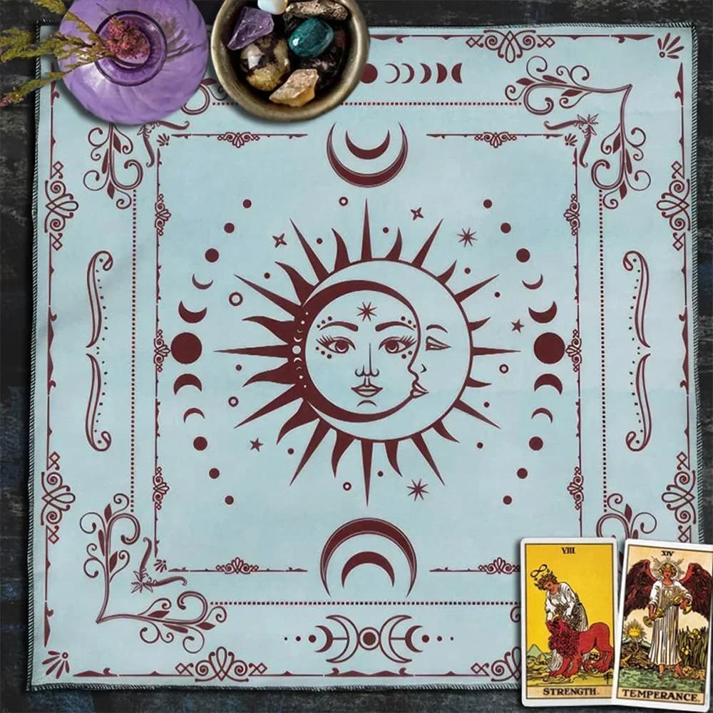 Panno per altare Sole Luna Tarocchi Tovaglia per diffusione Tarocchi Panno per lettura Strega Fasi lunari Spirituale Oracle Card Pad Boho Decor