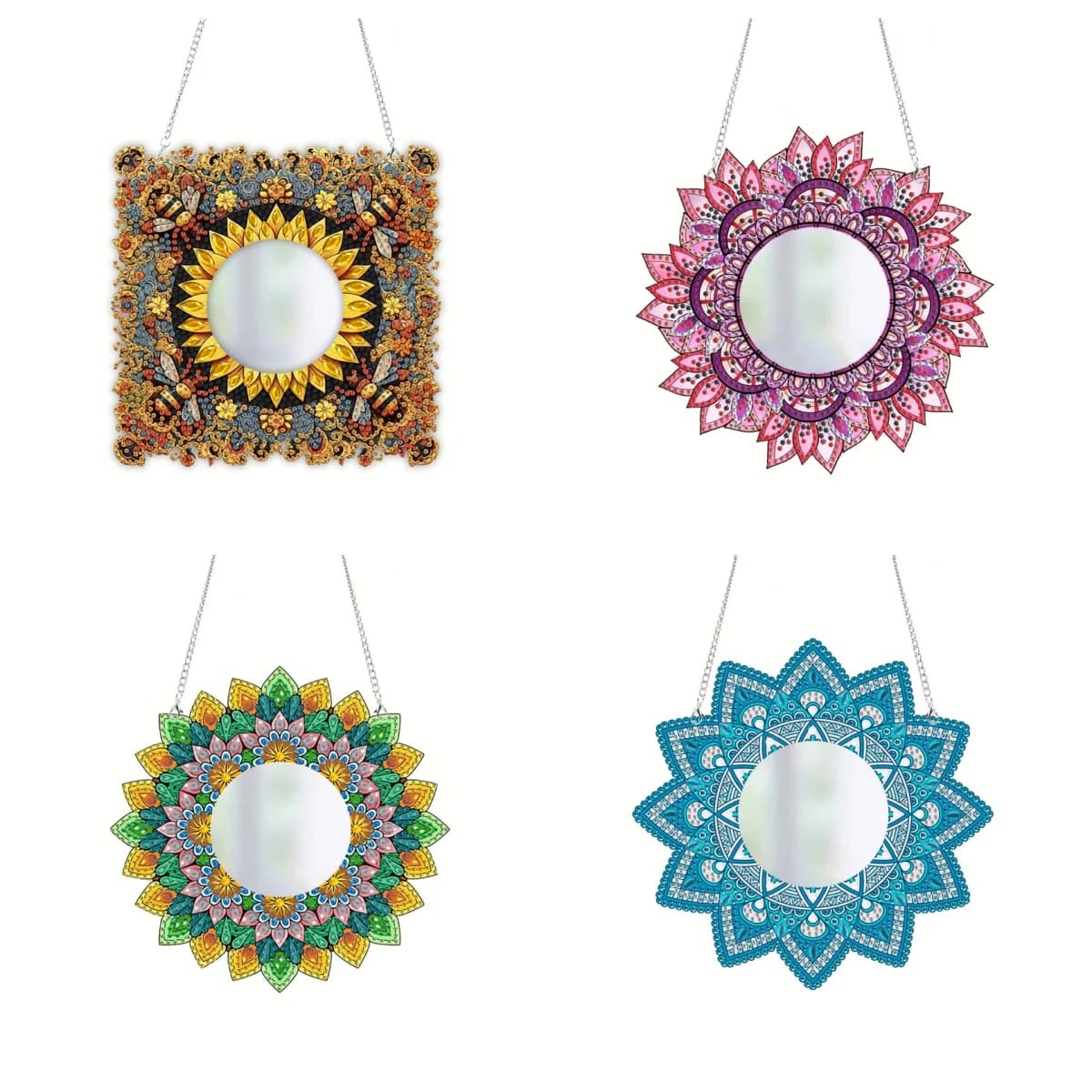 1PC fai da te Beesflower Diamond Art Mirror Kit adulto acrilico cristallo strass specchio per pittura diamante con catena per le donne