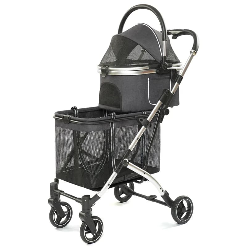 Carrello per animali domestici a doppio strato superiore e inferiore di grande spazio Carrello per cani multi-gatto Carrello per animali rimovibile