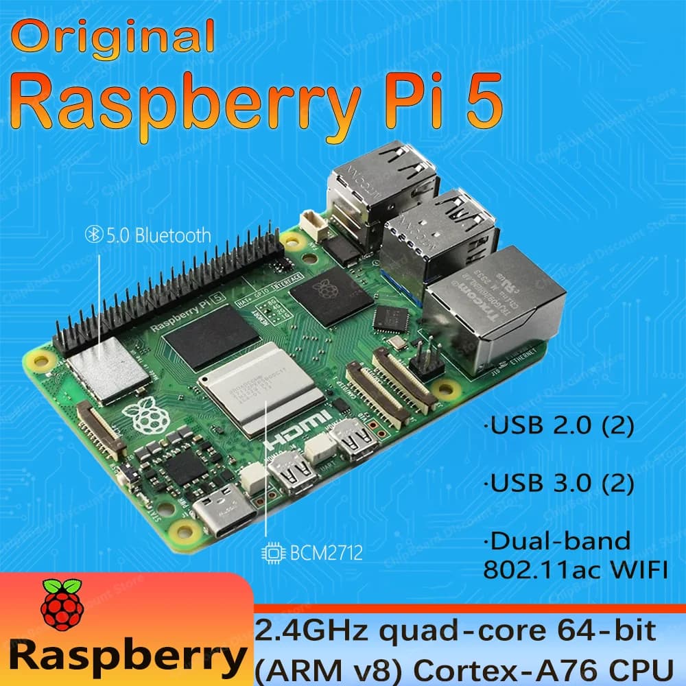 Originale Raspberry Pi 5 Cortex-A76 Linux 2GB 4GB 8GB Scheda A-rm Python programlama PCIe Gigabit Ethernet USB 3.0 Nuovo