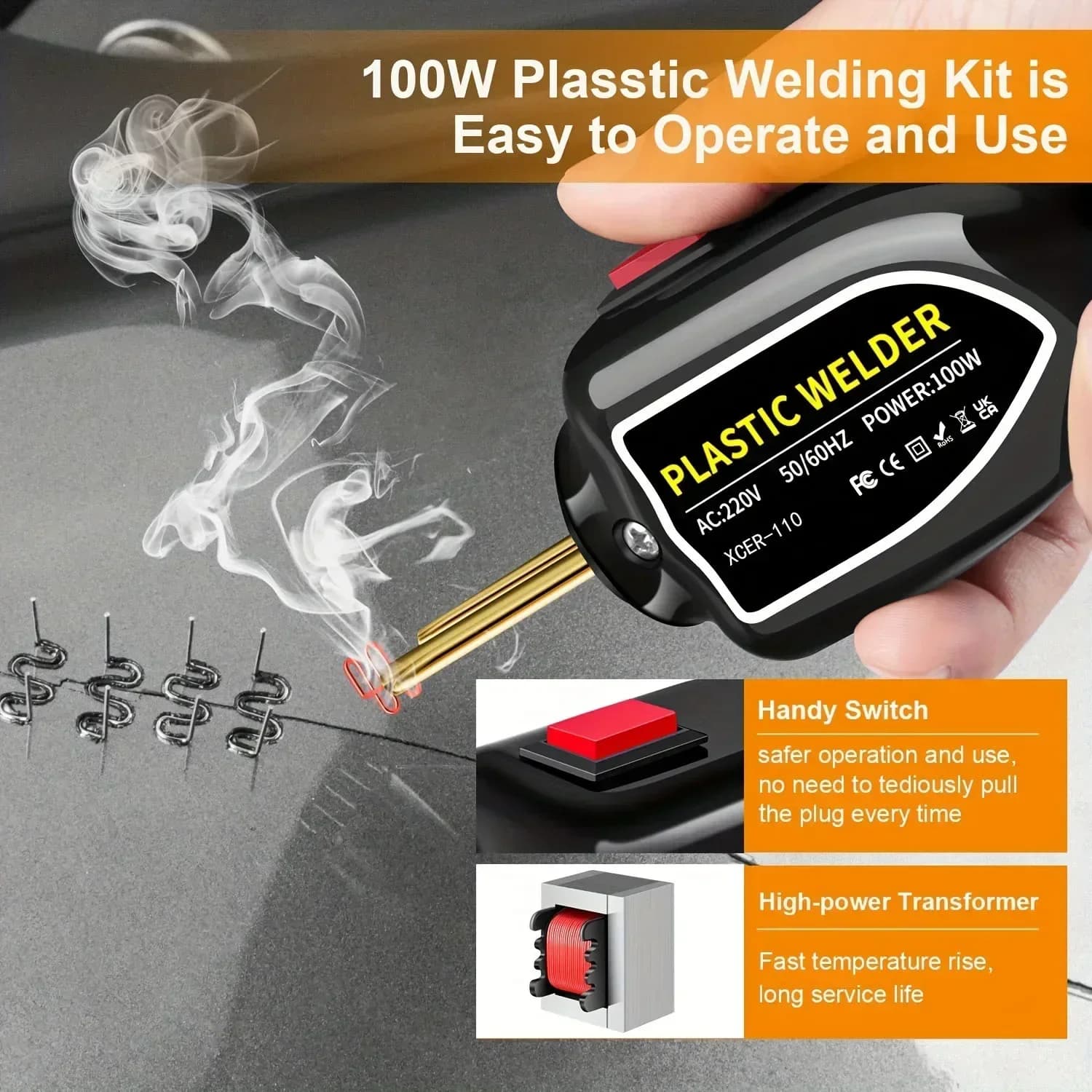 100W Plastic Welding Machine Plastic Welder Gun Hot Stapler Bumpers Repair Kit Soldering Iron For Car Bumper Repair Tools