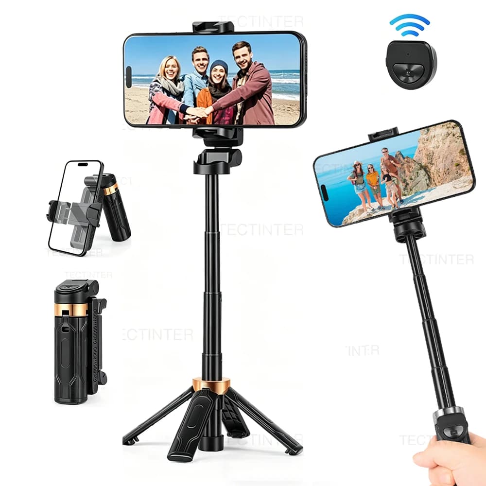 Treppiede pieghevole per selfie stick per telefono, supporto portatile allungabile con telecomando wireless, mini treppiede multifunzione per IOS/Android