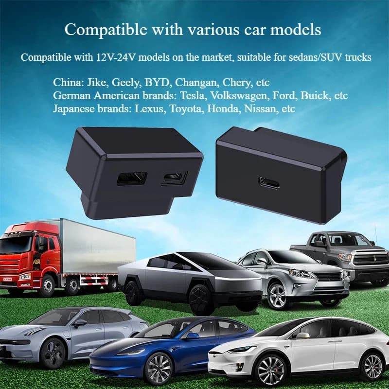 Presa per caricabatterie OBD per auto 12V-14V Compatibilità veicolo Ricarica rapida Dock nascosto Accessori per docking station per camion SUV berlina