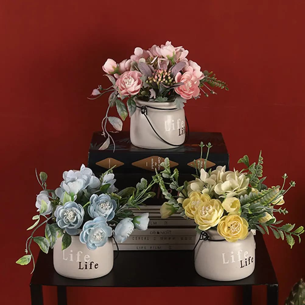Hydrangea Simulation Flower Bonsai Realistic Silk Cloth Potted Plant Home Office Desktop Decoration Artificial Flower Ornament