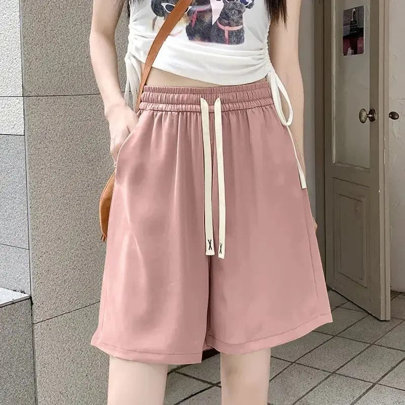 Pantaloncini sportivi casual da donna taglie forti, estivi, dimagranti, a vita elasticizzata, a cinque quarti, in seta ghiaccio, sottili e larghi