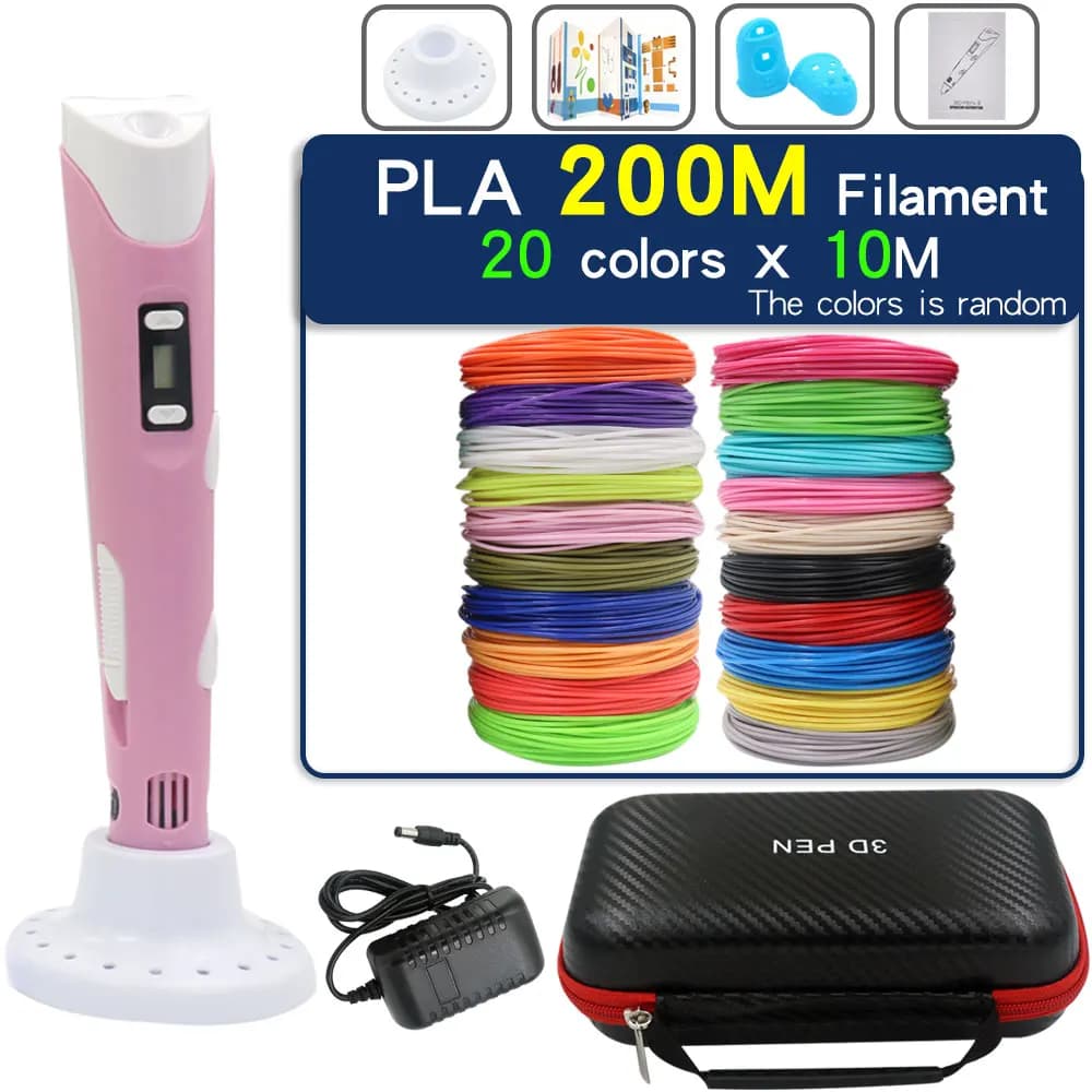 Penna 3D, penna da stampa 3D per bambini, con Display LCD, con filamento a colori PLA a 30 colori, regalo fai da te di natale di compleanno per bambini