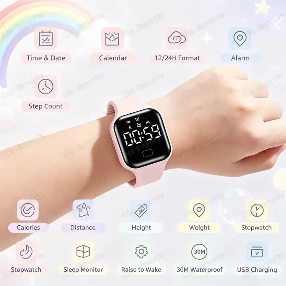 Ola Esporte LED Digital Smart Bracelet Vibrating Alarm Clock Pedometer Stopwatch Sleep Monitor 3ATM Waterproof Smartwatch HW12