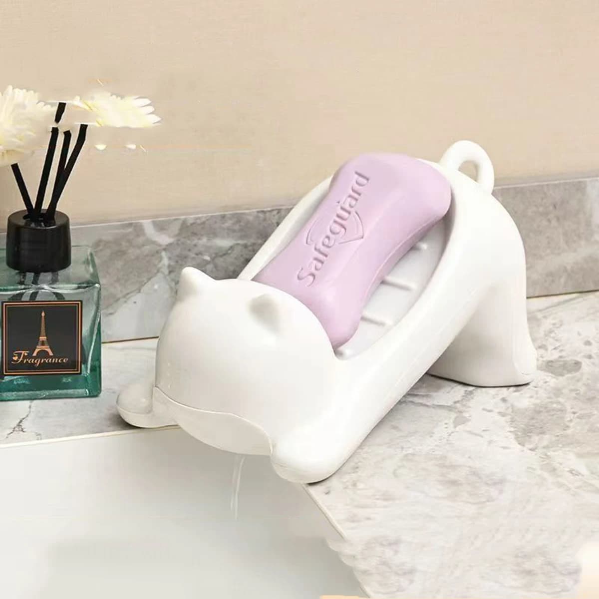 Portasapone a Forma di Gatto Cartoon per Bagno, Creativo, Lussuoso, Carino, Porta Sapone con Drenaggio, Accessorio per il Bagno