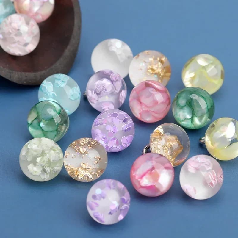10pcs Round Resin Buttons Beautiful Sequins 10mm Small Buttons Transparent Shank Buttons