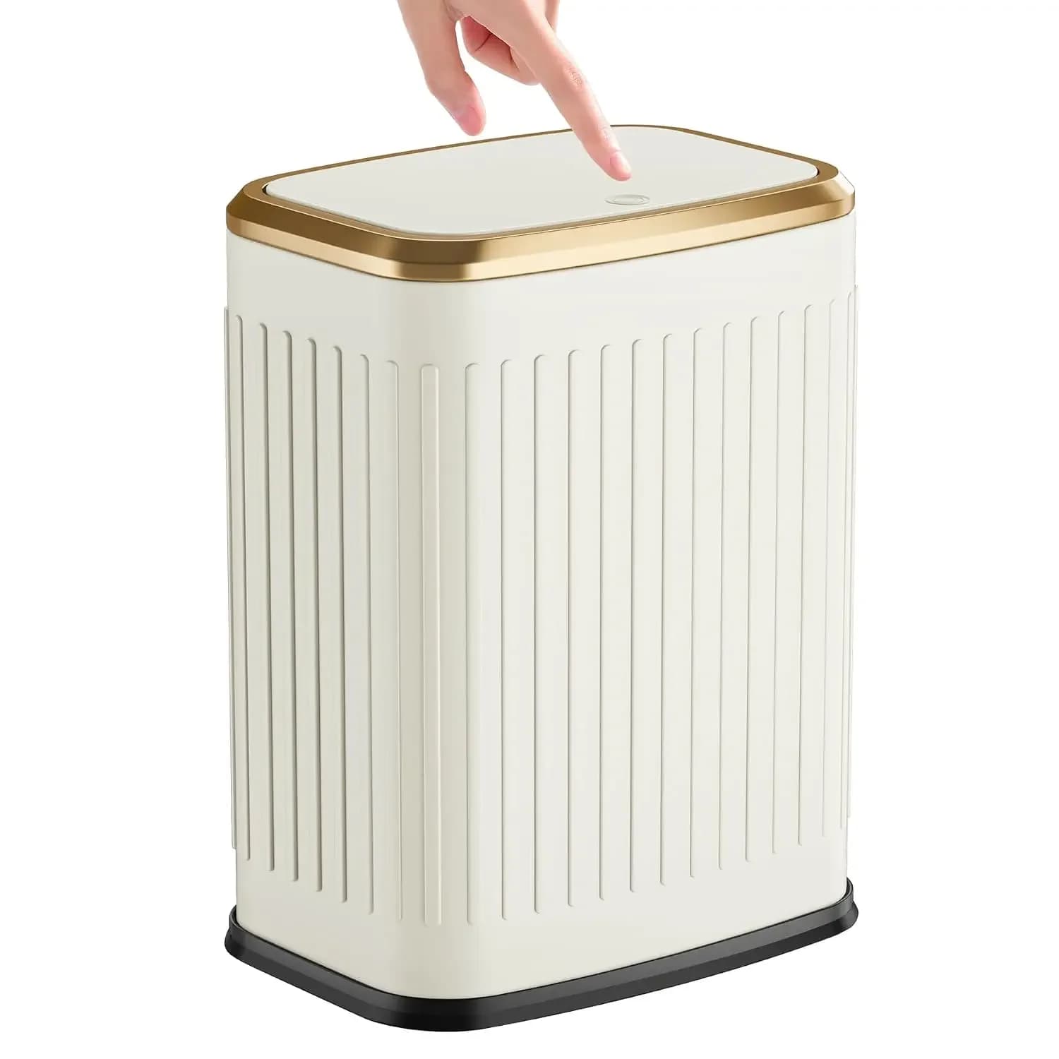 2.1 Gal Small Trash Can with Press Lid, Stainless Steel Wastebasket for Bathroom, Bedroom, Office (Cream)