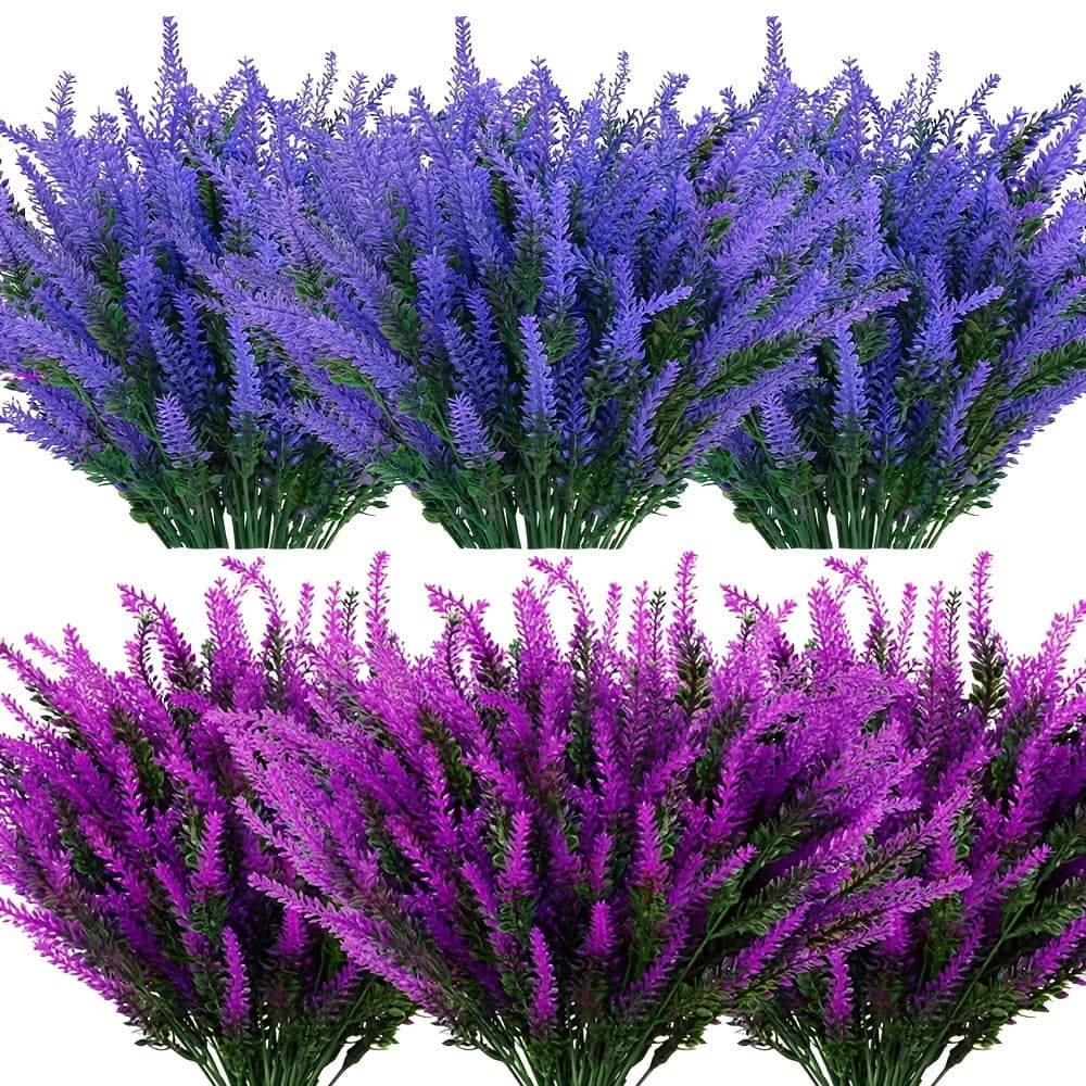 10 Piece Artificial Lavender Flower Bouquet, Fake Flowers for Home Table Decoration, Outdoor Wedding Decorations, Garden Plants
