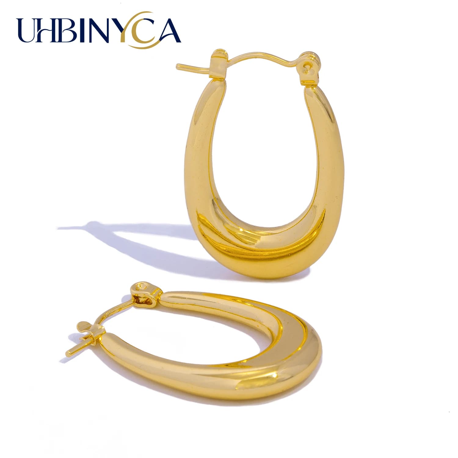 Orecchini a cerchio da donna a forma di U, regalo di gioielli durevoli ipoallergenici classici in acciaio inossidabile placcato oro 18 carati