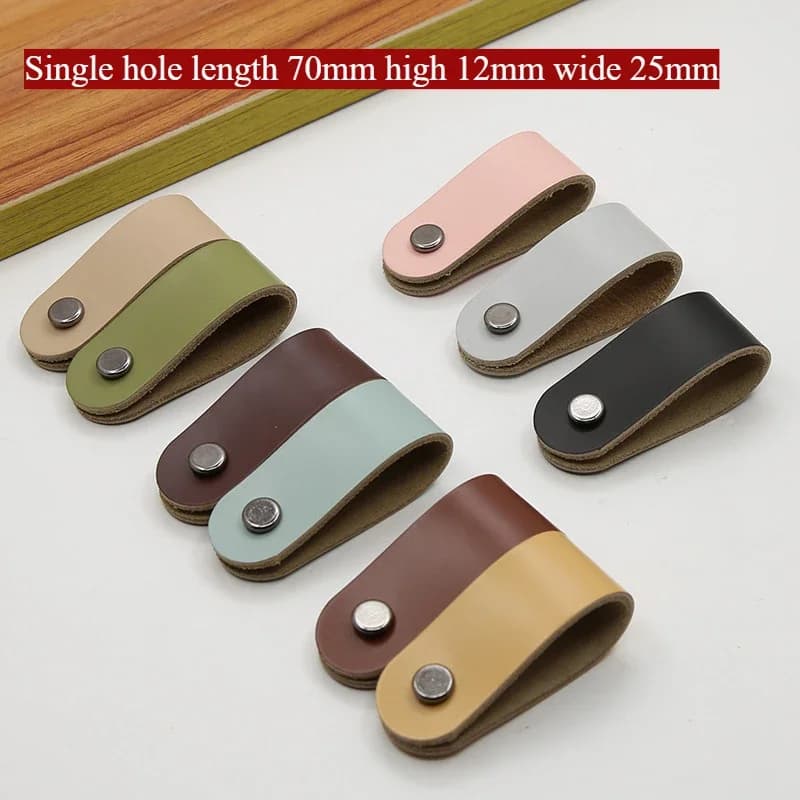 Maniglia in pelle colorata per porta dell'armadio guardaroba Maniglie in pelle per armadio semplice a foro singolo Maniglie in pelle di rame puro per cassetti