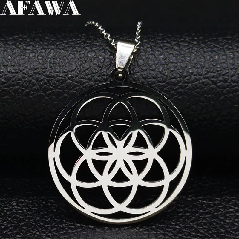 Yoga Flower of Life Necklace Stainless Steel Mandala for Woman Man Geometria Sacra Seme della Vita Talismano Necklace Joyas Jewelry