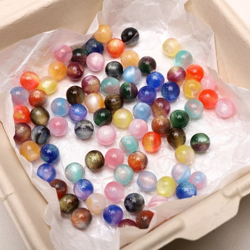 10-25pcs 8mm Resin Glitter Beads 1.5mm Hole Multicolor DIY Jewelry Making Supplies Earring Necklace Bracelet Charms Findings