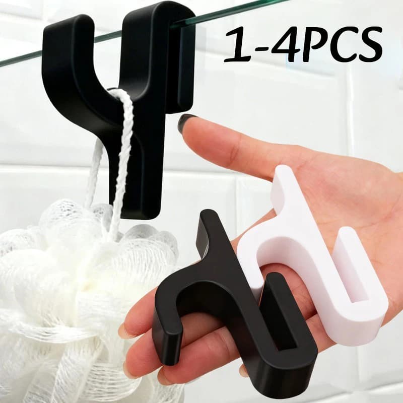 1-4 pieces shower door hooks, without drilling, 3D plastic, bath coat hangers for bathrobes, clothes, towels, white, black, house organizer