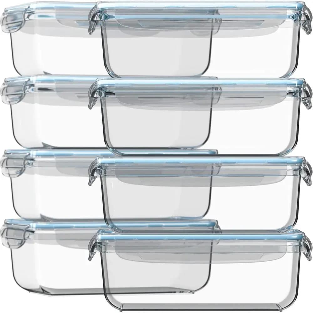 Set di 8 Contenitori in Vetro da 30 Oz per Preparazione Pasti con Coperchi, Ermetici, Anti-Perdita, Senza BPA, Adatti da Freezer a Forno