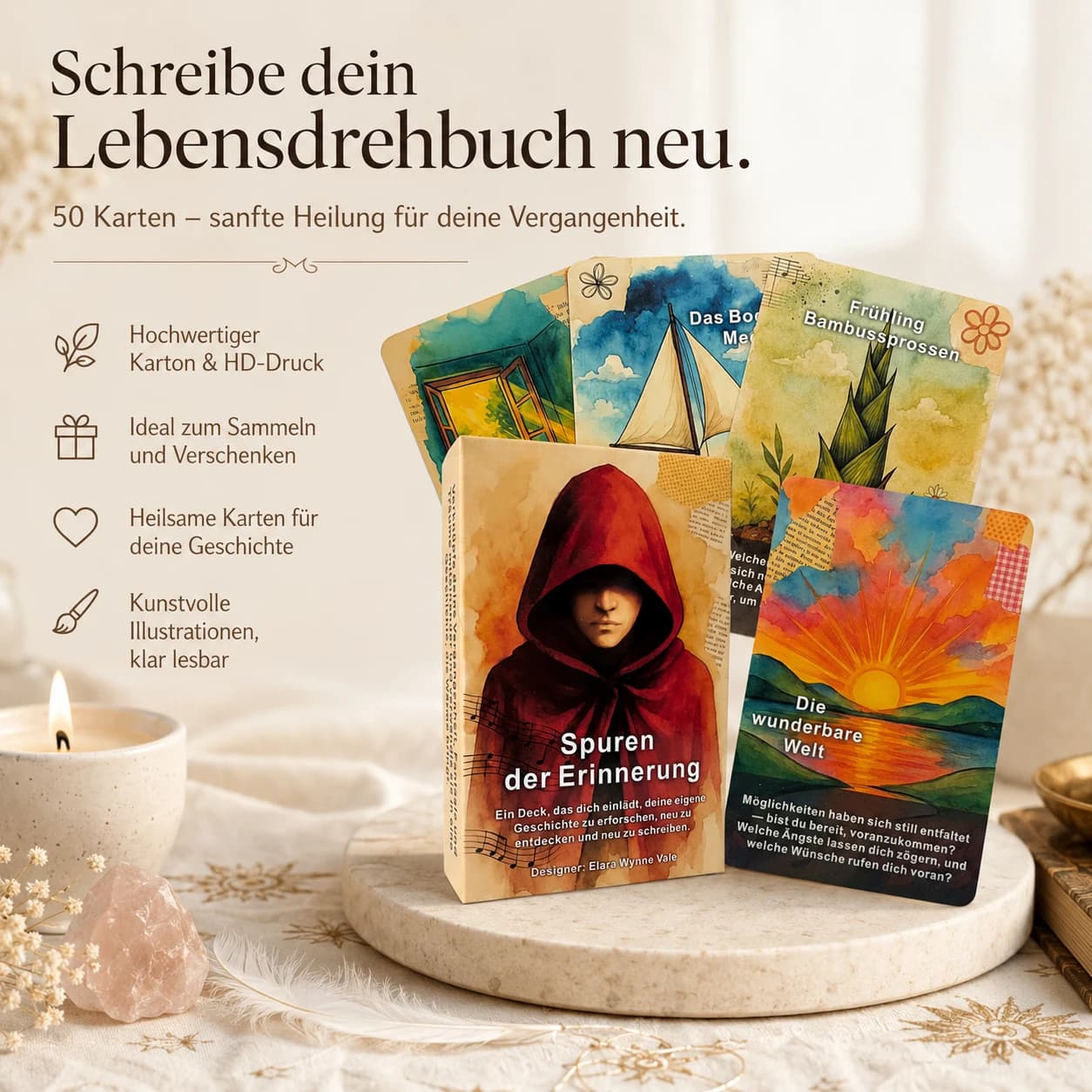 50 Carte Oracolo Tedesche per l'Esplorazione Personale | Mazzo di Carte Stile Tarocchi, Regalo Spirituale Caldo e Riflettente