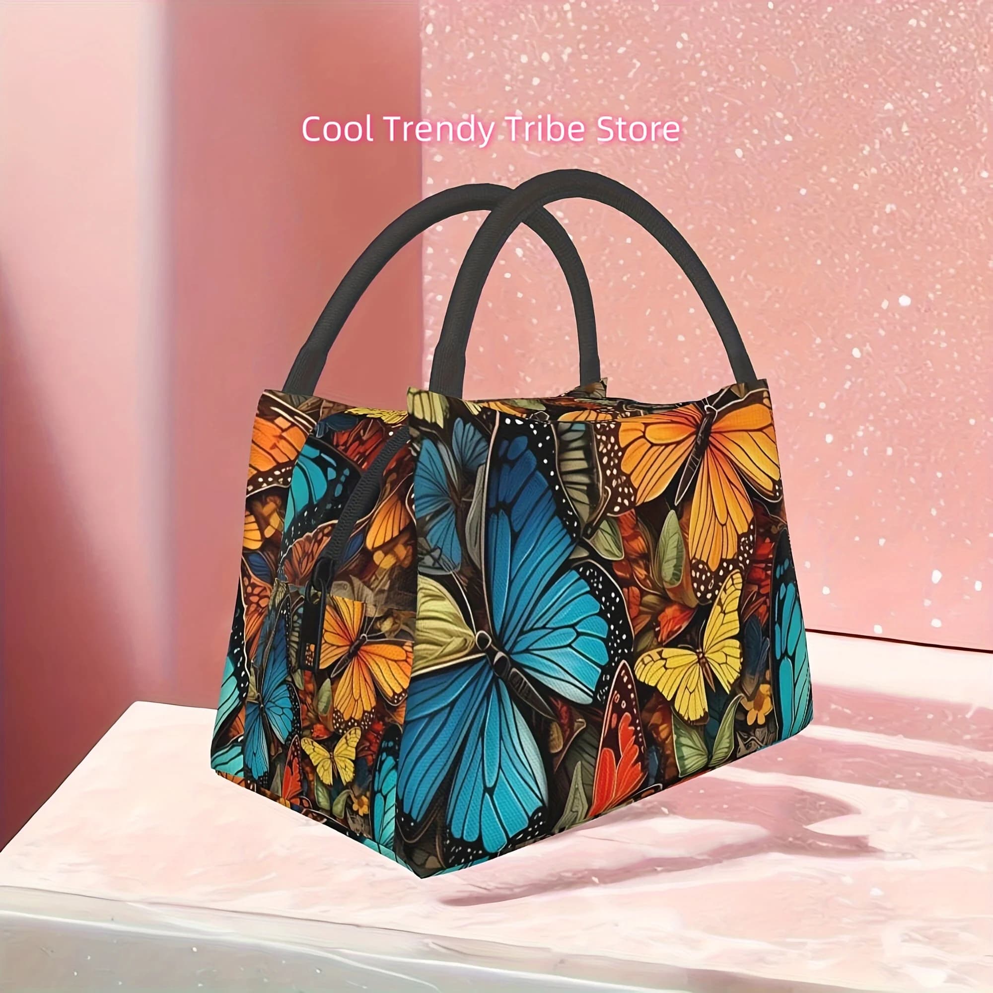 Animal Butterfly Print Lunch Bag: Hand Washable, Reusable, and Perfect for Beach, Hiking, or Office