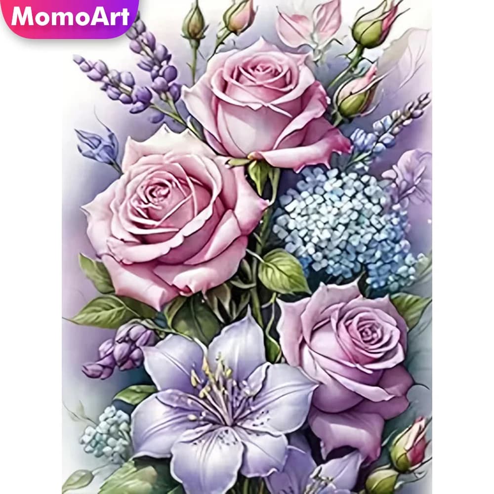 Momoart Diamond Painting: Quadro Floreale con Strass, Ricamo Diamantato, Mosaico Rosa, Giglio - Nuovo Arrivo, Decorazione Murale per Casa e Camera da Letto