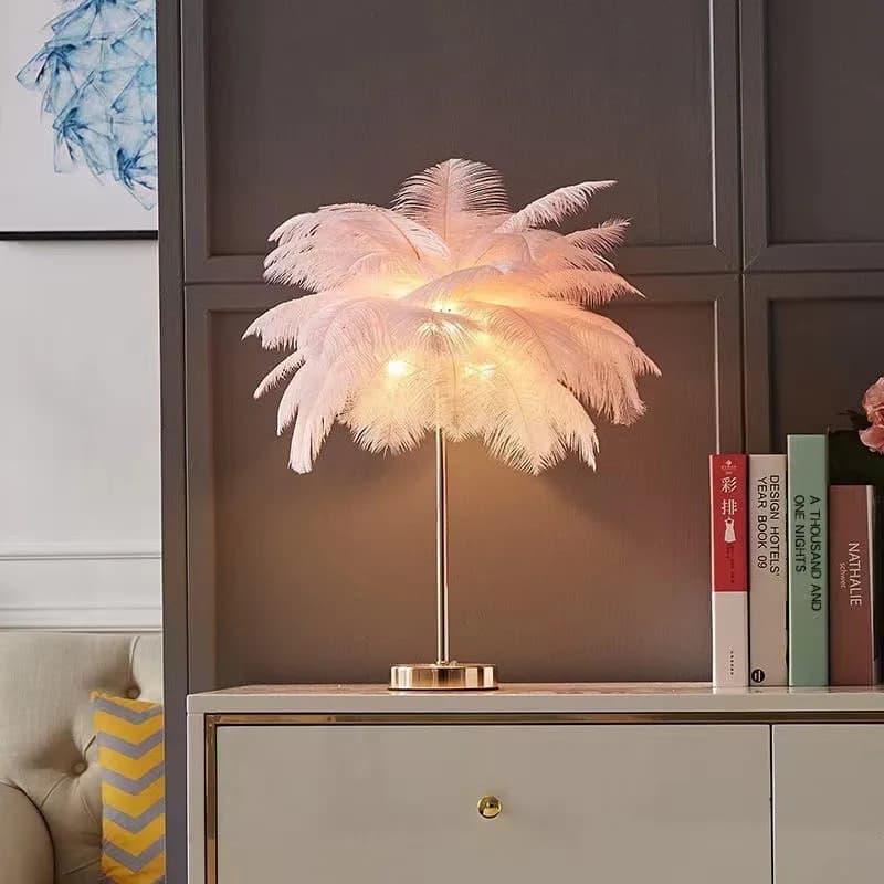 Creative desk lamp wind feather night living room bedroom decorative Christmas