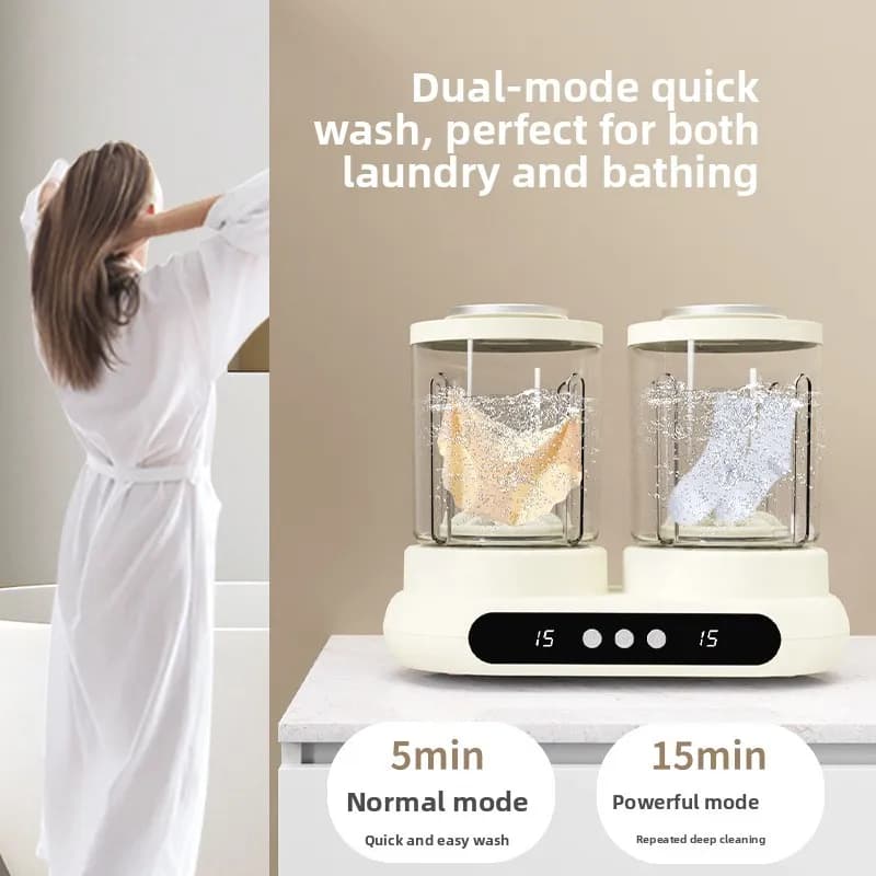 Portable Wireless Mini Laundry Washer with Detachable Inner Tub 2L Space Gentle Clean Underwear Socks Travel Dorm Instrument
