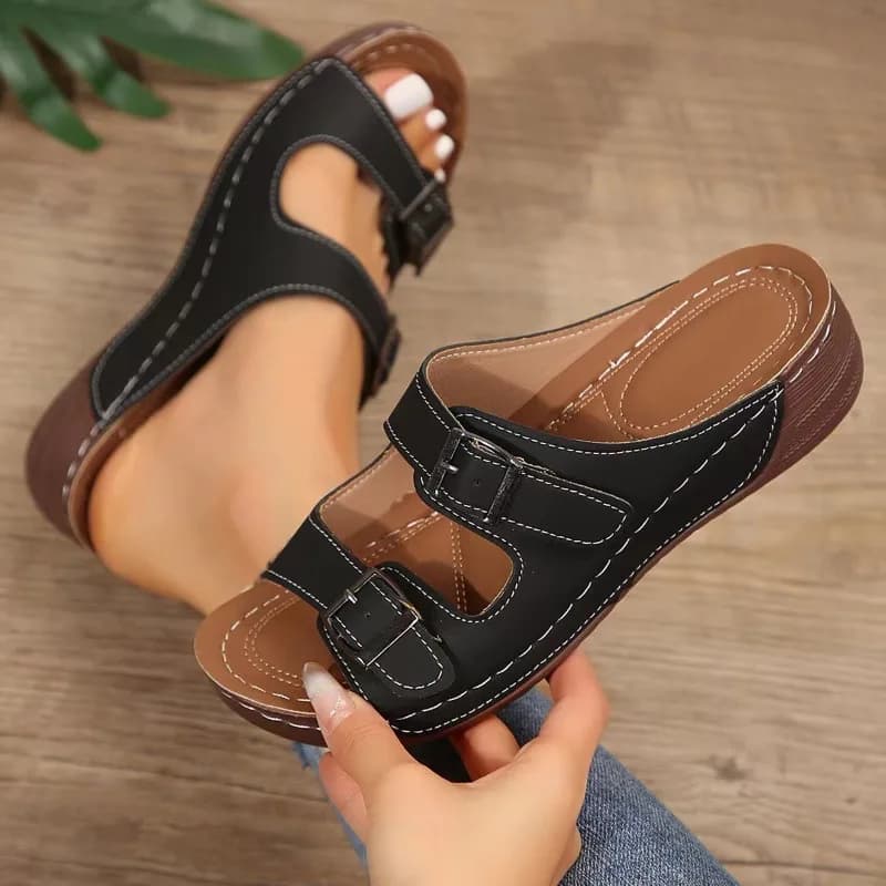 2025 Summer Women's Wedge Sandals Premium Orthopaedic Sandals with Open Tip Vintage Non-slip Leather Sandals with Random Platform Kids Retro Shoes