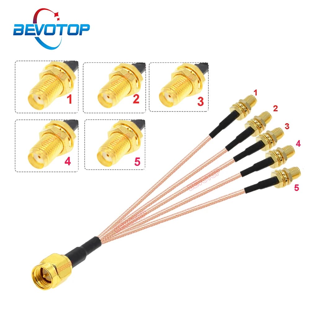 1PCS 1 to 5 SMA Splitter Cable 1x SMA Male to 5x SMA Female Bulkhead RG178 Cable WIFI Antenna Extension Coaxial Pigtail Jumper